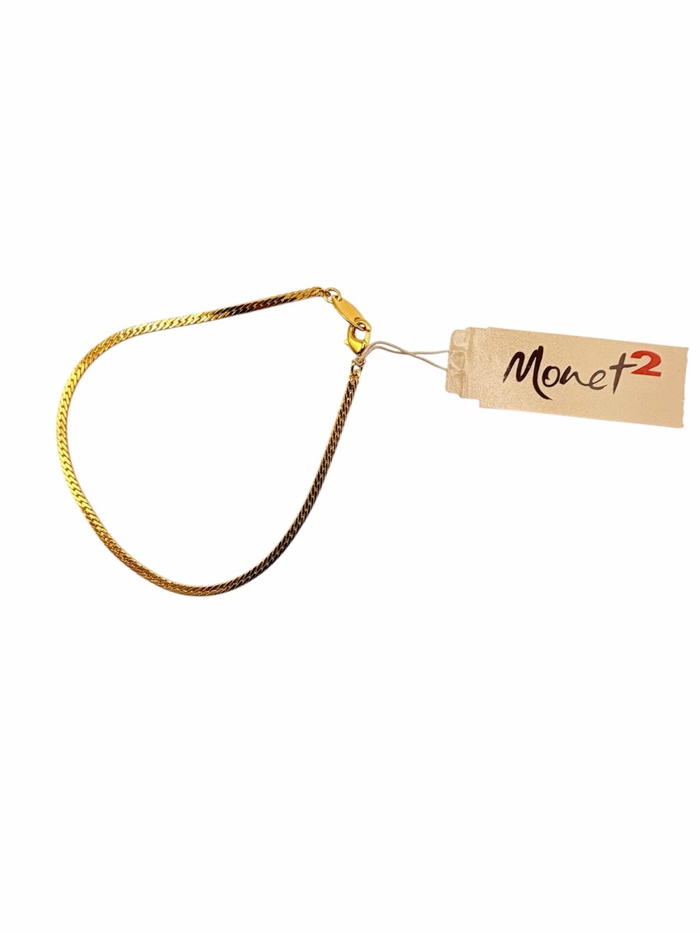 Vintage Monet 2 Gold Herringbone Chain Bracelet Deadstock NWT